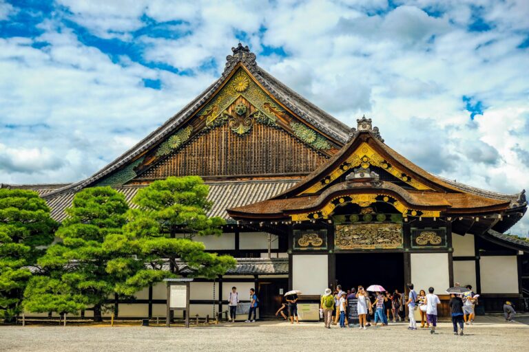 Nijo Castle with people standing in line to go inside