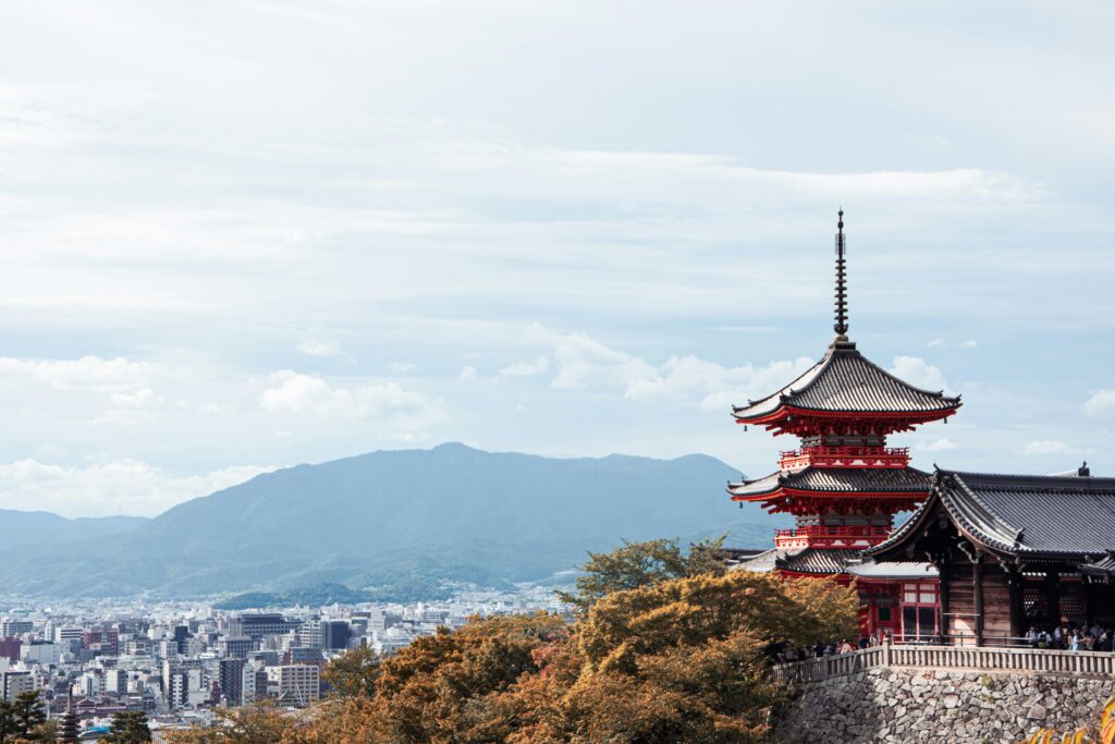 A scenic overview of Kyoto city, captured from the slopes near Kiyomizu-dera Temple.